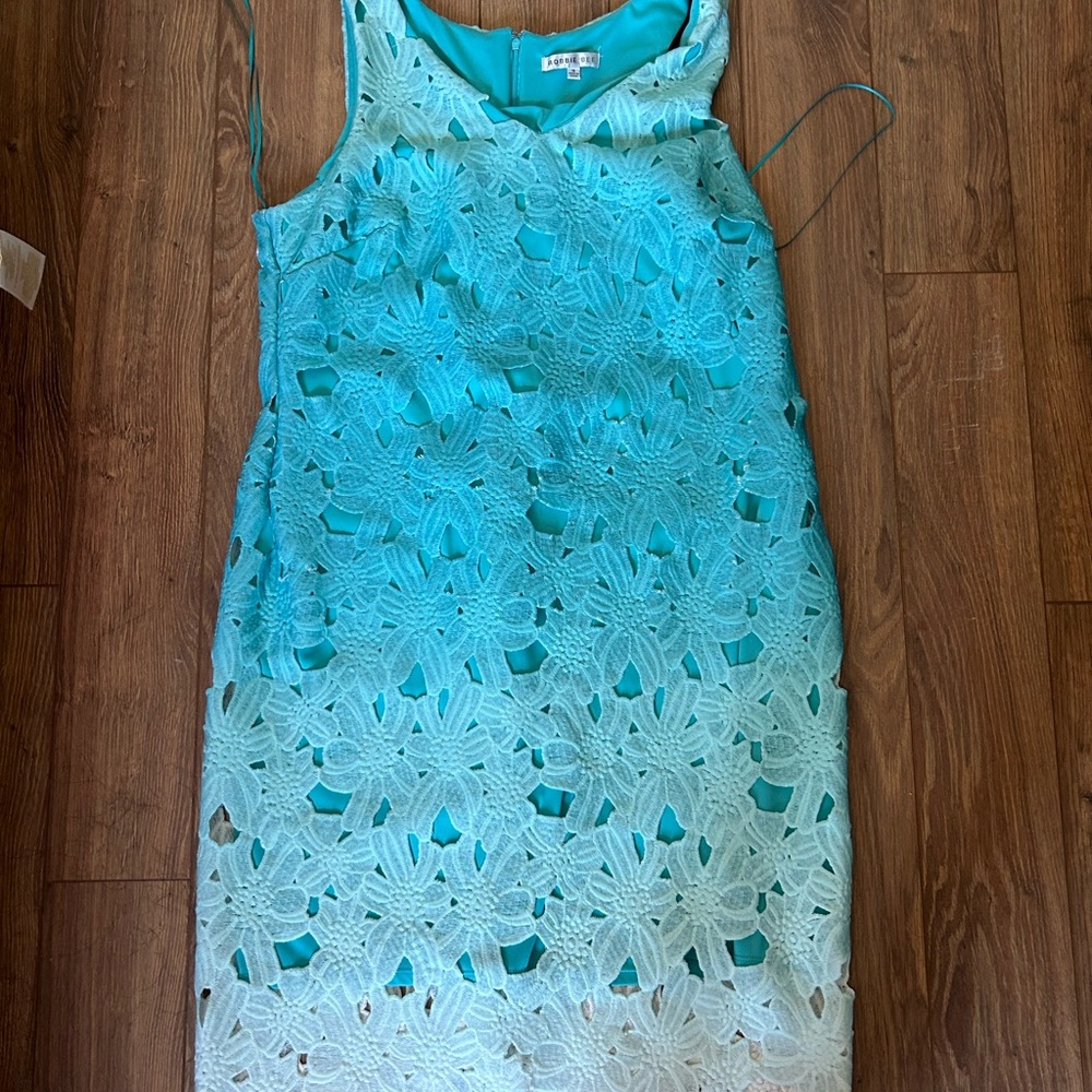 Robbie Bee Turquoise Floral Lace Dress